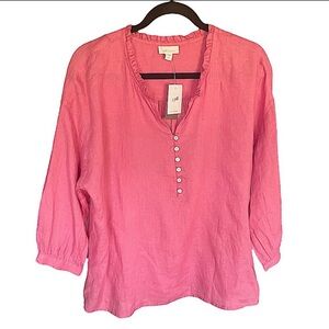 J Jill Love 100% Linen Lotus Flower Blouse size Large Petite